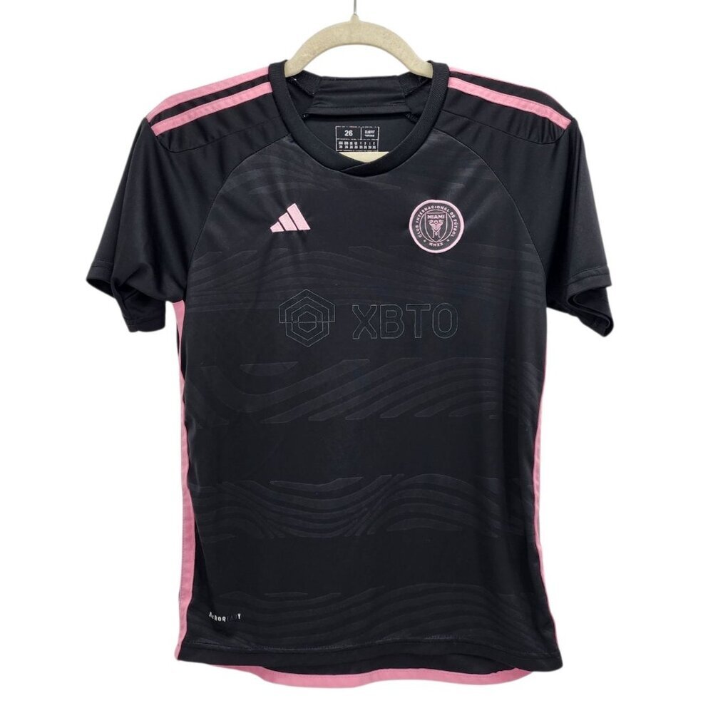 Adidas Girls 26 Jersey Soccer Lionel Messi Inter Miami FC Away Black Pink Slim
